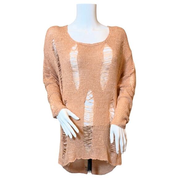 #T25 The Buckle Aggie Light Orange Destructed Tunic Sweater SZ S $69 - Picture 2 of 10